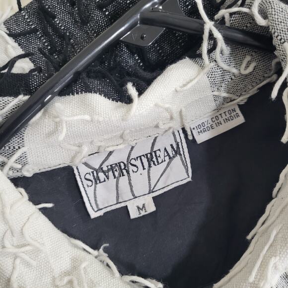 Silver Stream Jacket Womens Size M  Black White Cotton Casual Fringe Edgy Boho - Picture 4 of 12